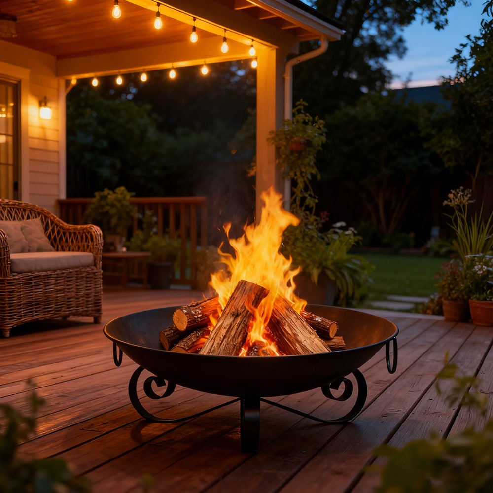 24 Inch Heavy-Duty Metal Fire Pit Bowl Outdoor Wood-Burning Firepit With Handles_voghion.com